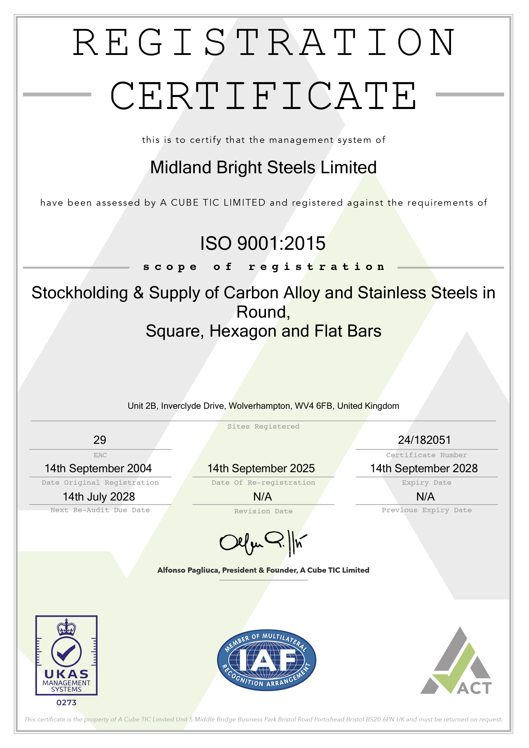 MIdland Bright Steels ISO9001:2015